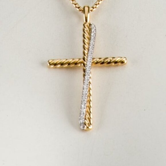 DAVID YURMAN 18K 750 GOLD DIAMOND 0.32CTW CROSSOVER CROSS PENDANT NECKLACE - Picture 9 of 9
